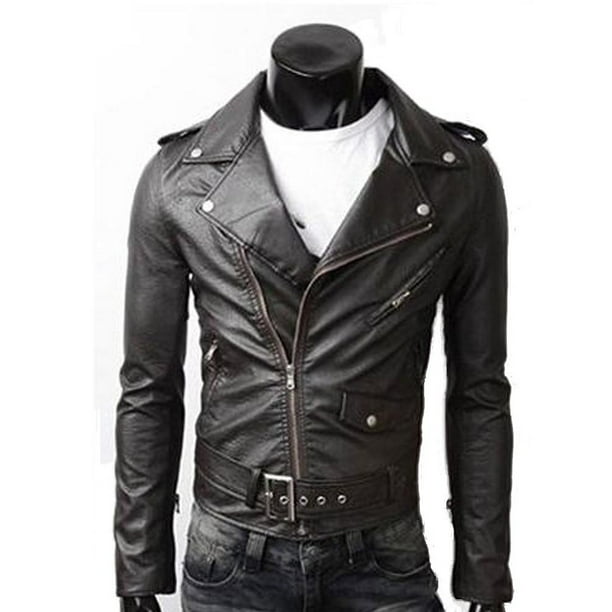 Mens Vintage Motorcycle Jacket Zip-Up Pu Leather Jacket 